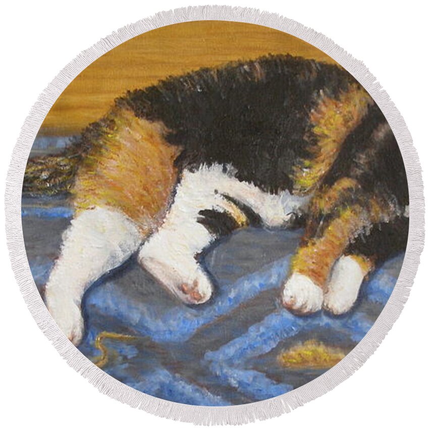 Realism Round Beach Towel featuring the painting Kitty by Donelli DiMaria