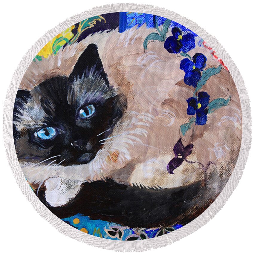 Cat Round Beach Towel featuring the painting Kitty Goes to Paris by Robin Pedrero