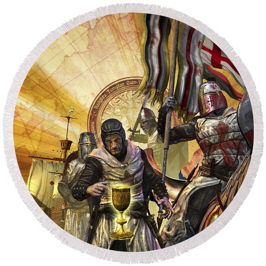 Horizontal Round Beach Towel featuring the digital art Knights Templar Are On A Mission by Kurt Miller