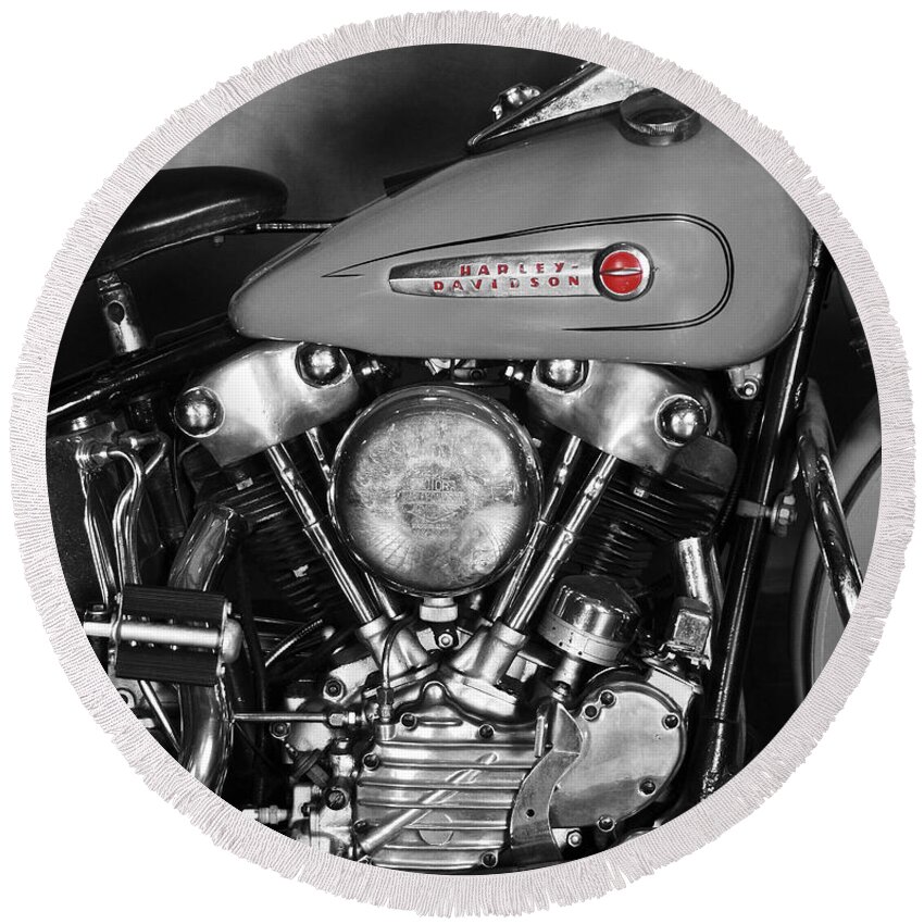 Harley Davidson Round Beach Towel featuring the photograph Knucklehead by Mark Rogan