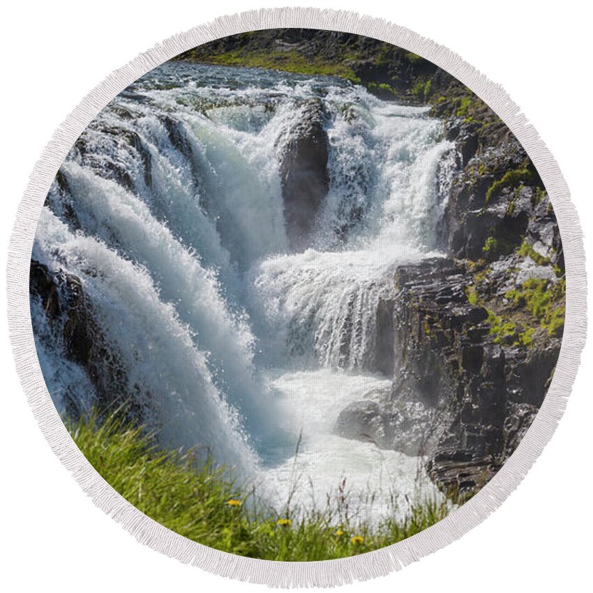 2018 Round Beach Towel featuring the photograph Kolufossar falls by Agnes Caruso