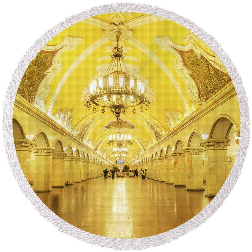 Moscow Round Beach Towel featuring the photograph Komsomolskaya Station of Moscow Metro by Anastasy Yarmolovich