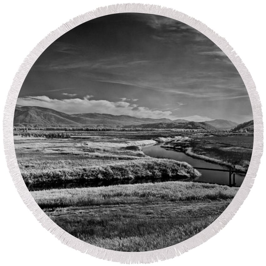 B&w Round Beach Towel featuring the photograph Kootenai Wildlife Refuge in Infrared 3 #1 by Lee Santa