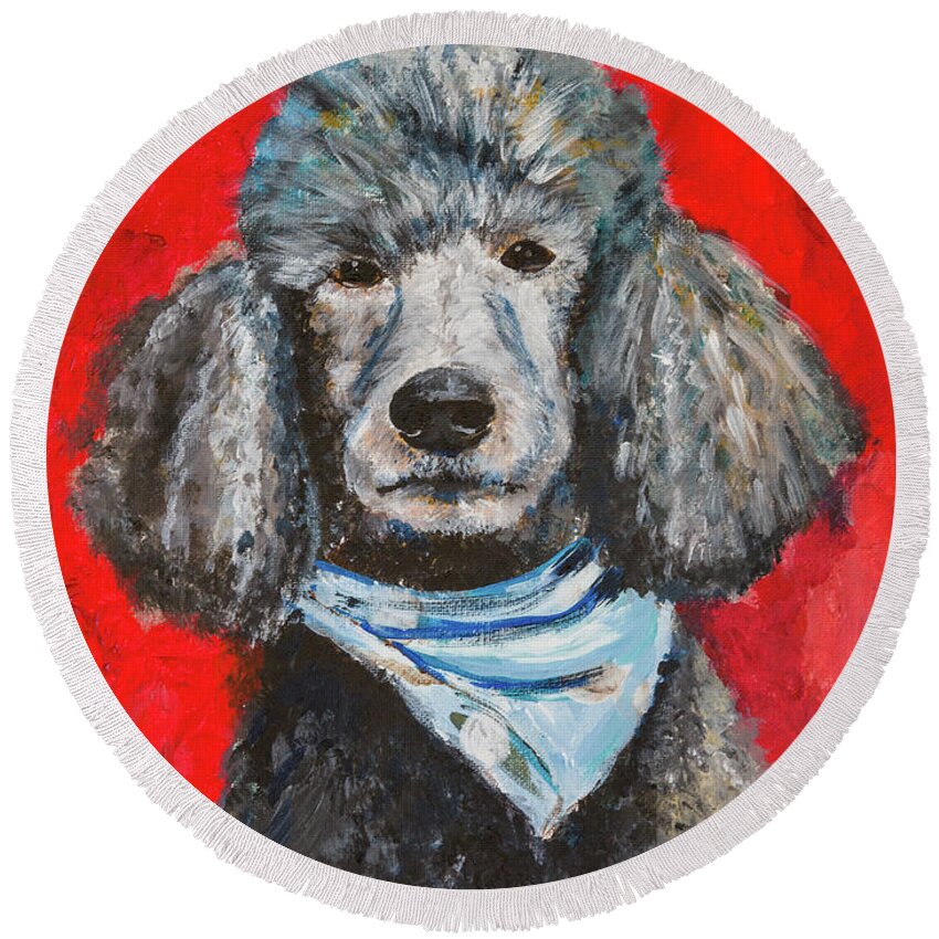 Dog Round Beach Towel featuring the painting Kosmo by Kathy Strauss