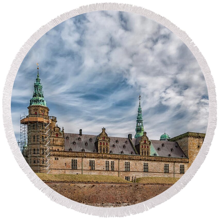 Denmark Round Beach Towel featuring the photograph Kronborg castle in Denmark by Antony McAulay