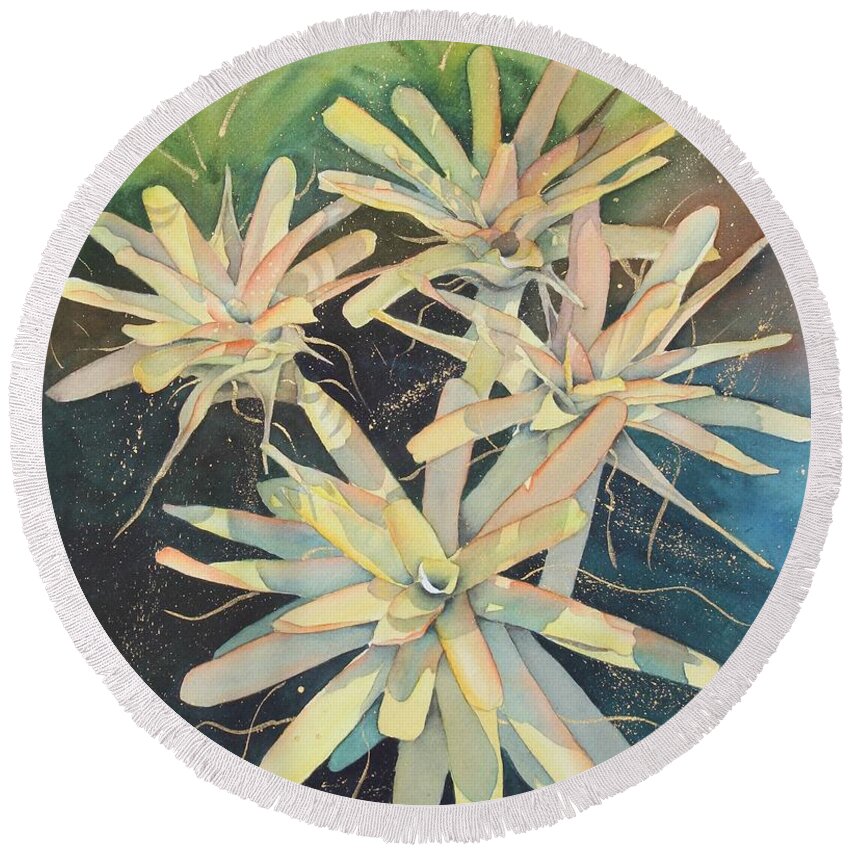 Bromeliads Round Beach Towel featuring the painting Kula Constellation by Kelly Miyuki Kimura