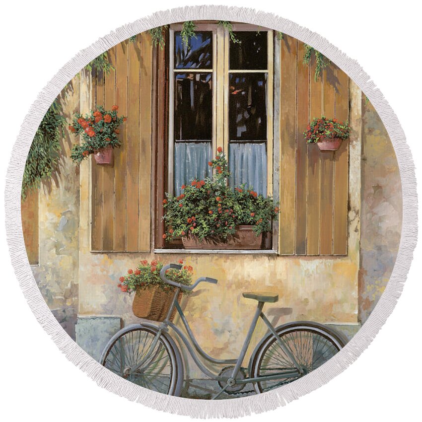 #faatoppicks Round Beach Towel featuring the painting La Bicicletta by Guido Borelli