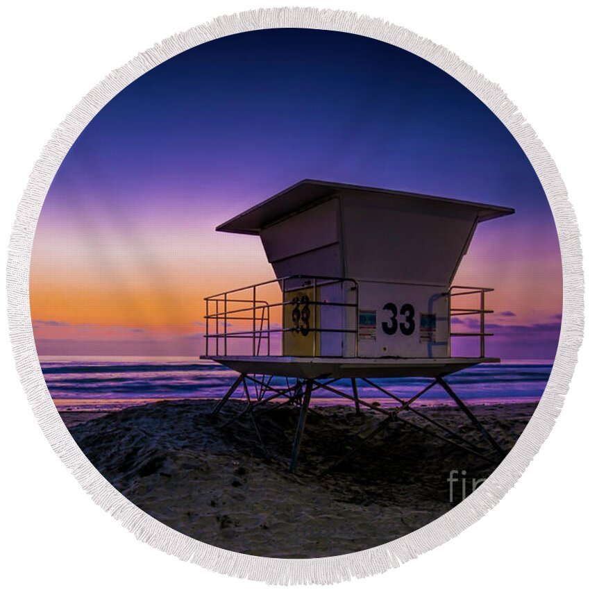 La Jolla Round Beach Towel featuring the photograph La Jolla Beach Sunset by Ken Johnson