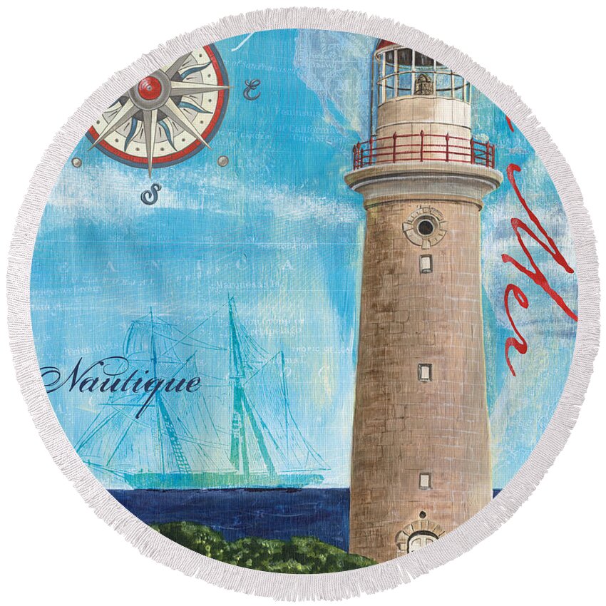White Lighthouse Round Beach Towels