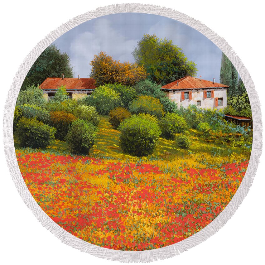 Summer Round Beach Towel featuring the painting L'estate fiorita by Guido Borelli