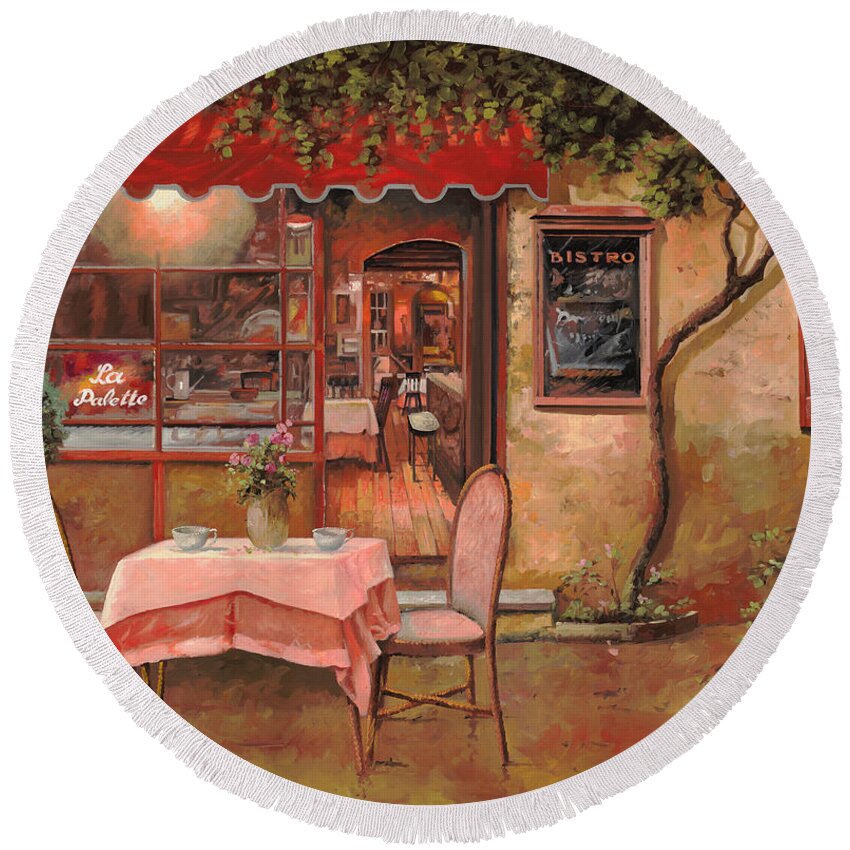 Caffe Round Beach Towel featuring the painting La Palette by Guido Borelli