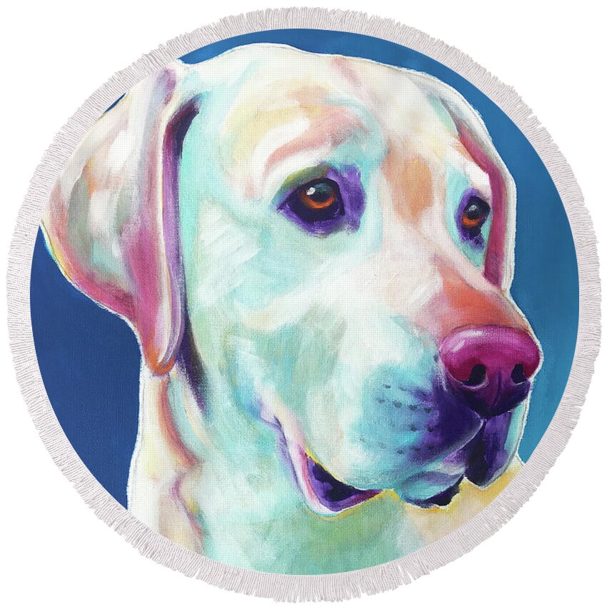 Labrador Round Beach Towel featuring the painting Lab - Diego by Dawg Painter