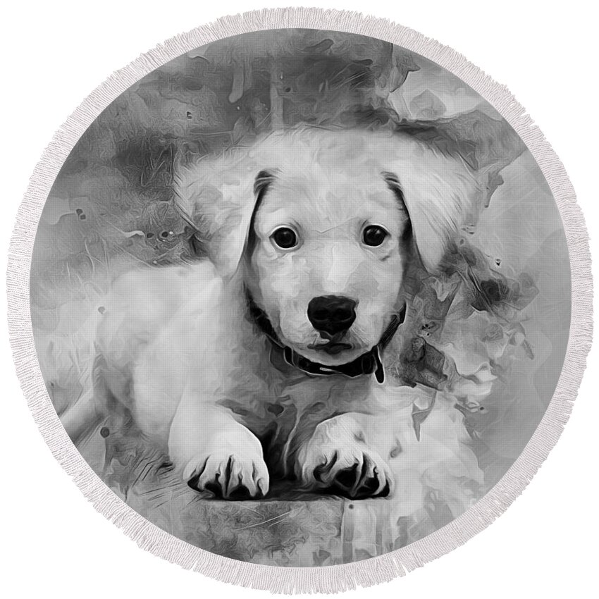 Puppy Round Beach Towel featuring the digital art Labrador Puppy by Ian Mitchell