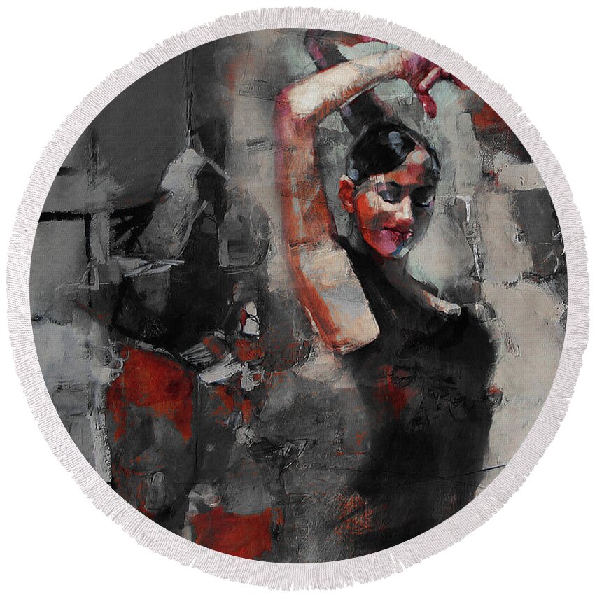 Tango Round Beach Towel featuring the painting Lady in a Tango dance pose by Gull G