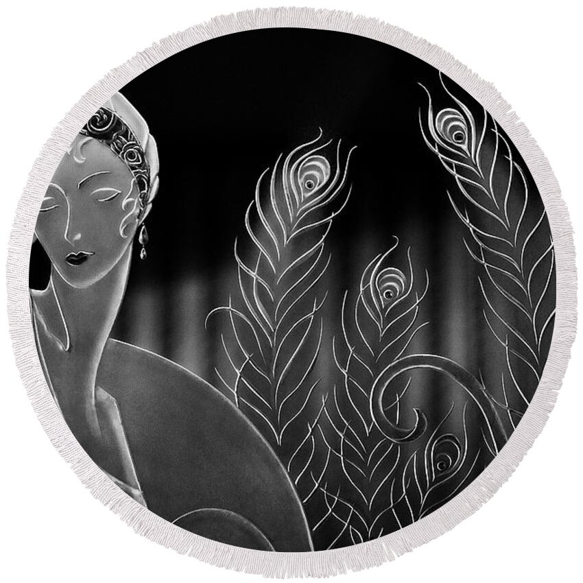 Glass Round Beach Towel featuring the photograph Lady in Glass - BW by Christopher Holmes