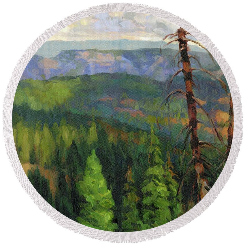 Wilderness Round Beach Towel featuring the painting Ladycamp by Steve Henderson