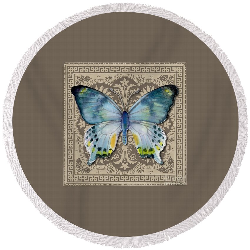 Laglaizei Round Beach Towel featuring the painting Laglaizei Butterfly Design by Amy Kirkpatrick