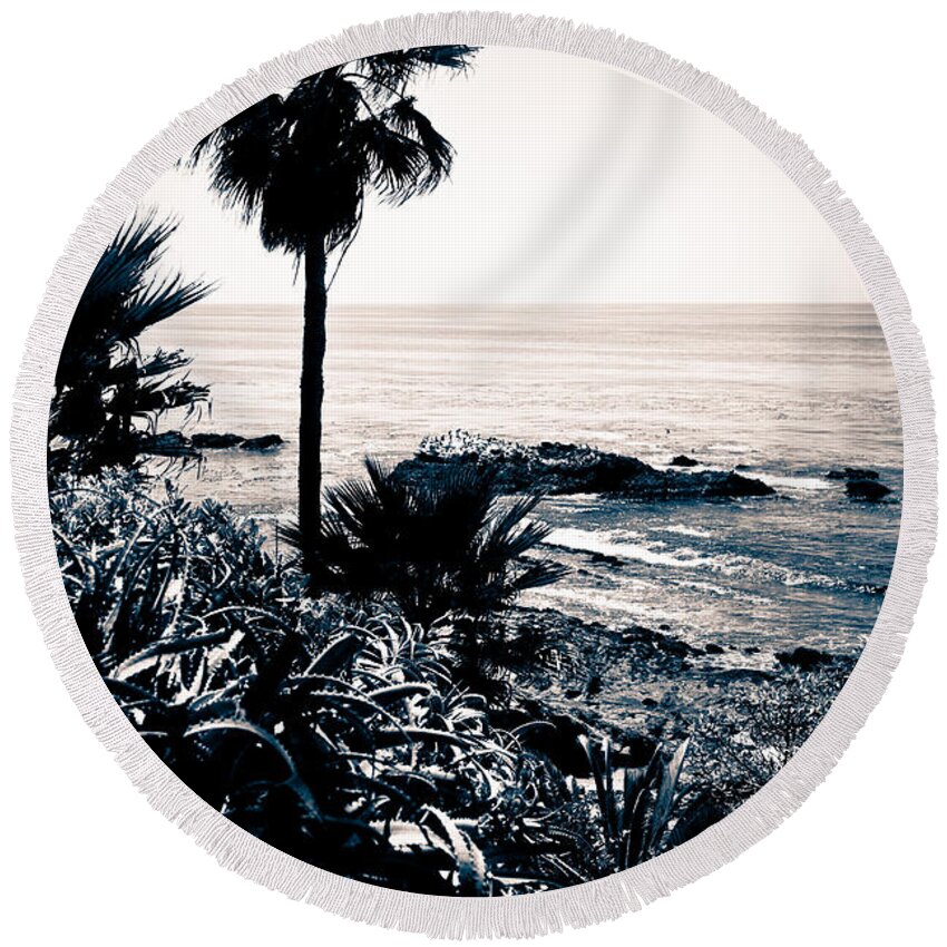 America Round Beach Towel featuring the photograph Laguna Beach California Black and White by Paul Velgos