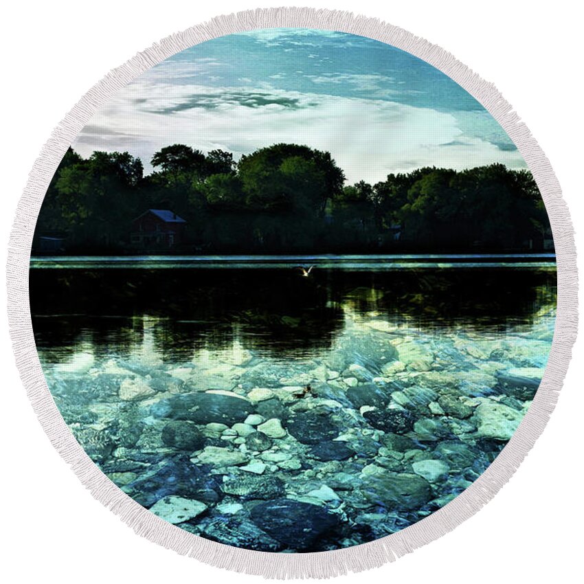 Stones Round Beach Towel featuring the digital art Lake Couchiching Stones by JGracey Stinson