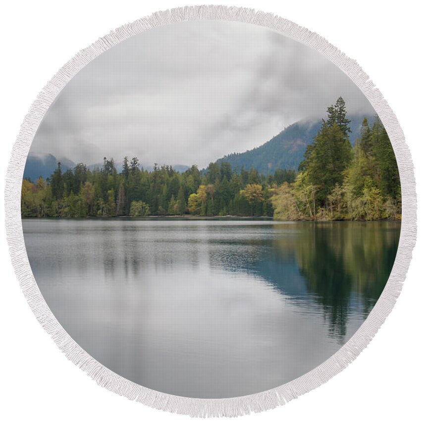 Lake Crescent Round Beach Towel featuring the photograph Lake Crescent Reflections by Kristina Rinell