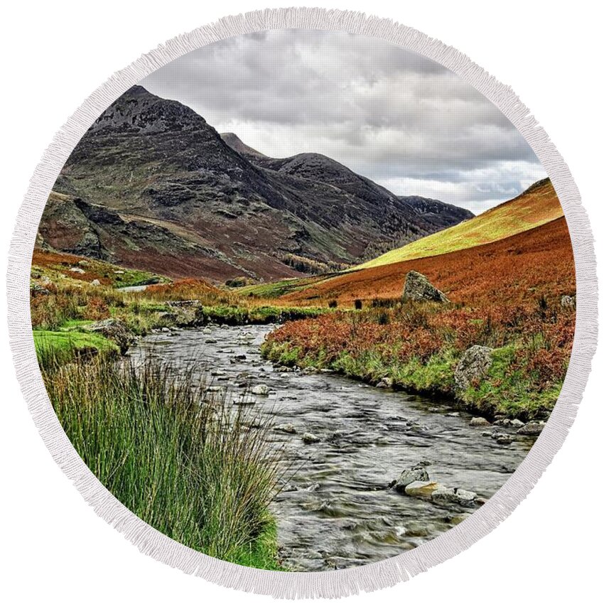 English Lake District Round Beach Towel featuring the photograph Lake District Landscape by Martyn Arnold