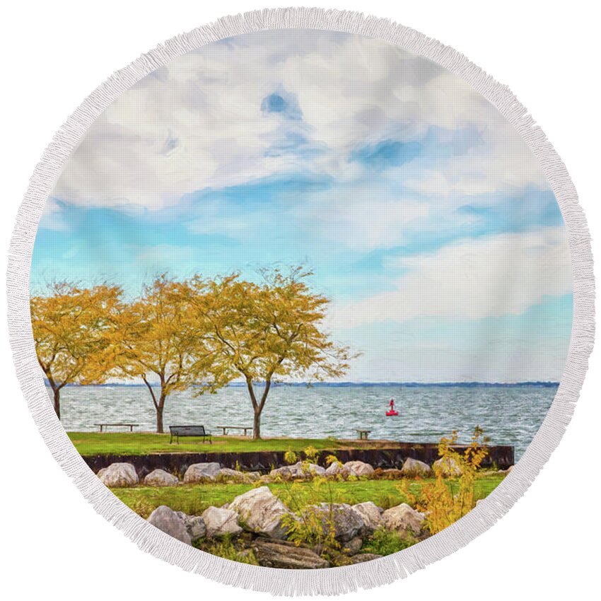 Landscape Round Beach Towel featuring the photograph Lake Erie Musings by John M Bailey