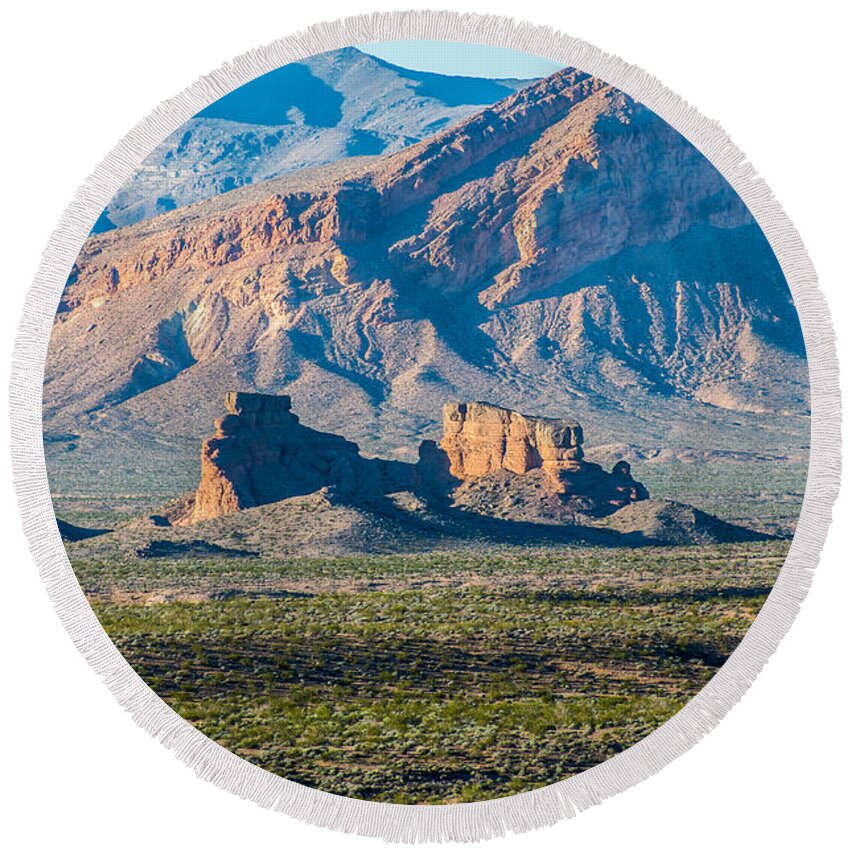 Mountains Round Beach Towel featuring the photograph Lake Mead National Park by Stephen Whalen