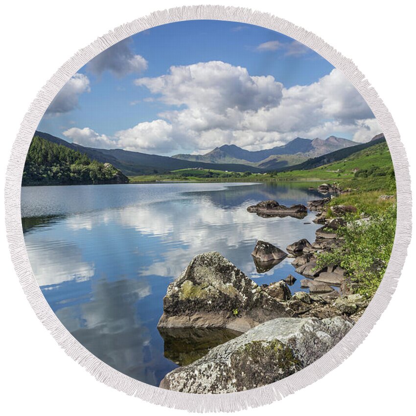 Wales Round Beach Towel featuring the photograph Lake Mymbyr and Snowdon by Ian Mitchell