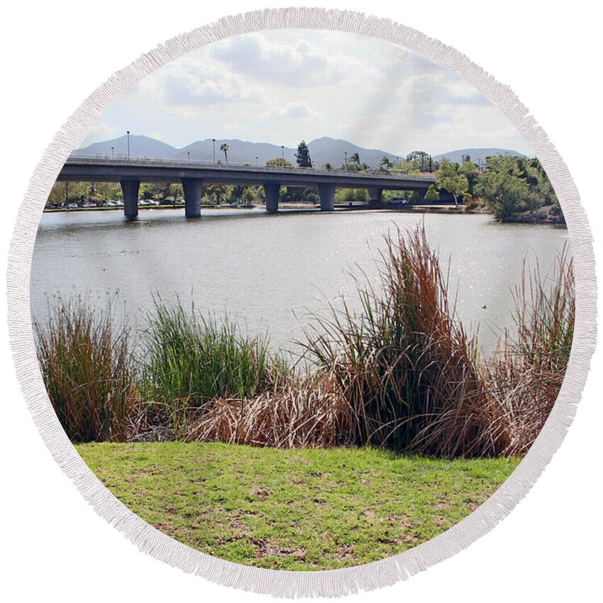 Santee Lakes Round Beach Towel featuring the photograph Lake No Two by Munir Alawi