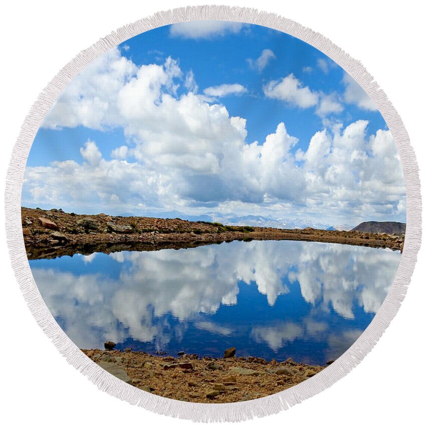 Lakes Round Beach Towel featuring the photograph Lake of the Sky by Dawn Key