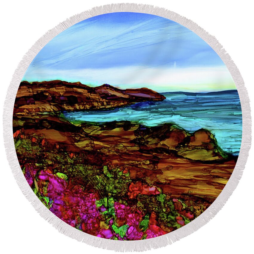 Lake Powell Round Beach Towel featuring the painting Lake Powell by Eunice Warfel