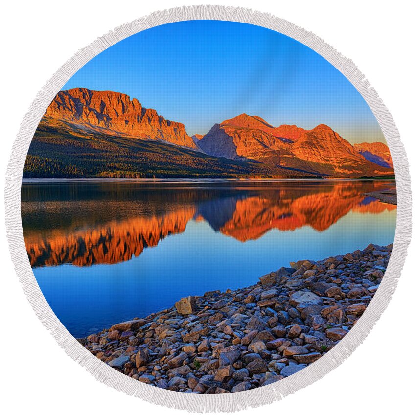 Glacier National Park Round Beach Towel featuring the photograph Lake Sherburne Dawn by Greg Norrell