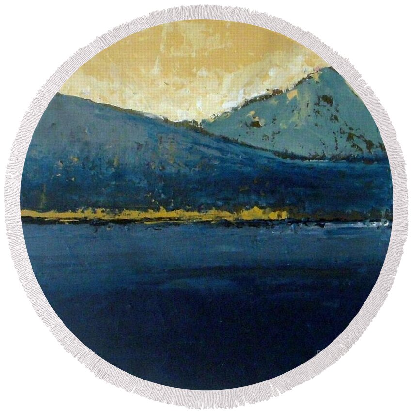 Lake Round Beach Towel featuring the painting Lake Shore by Vesna Antic
