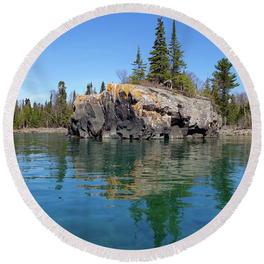 Reflections Round Beach Towel featuring the photograph Lake Superior from my Kayak by Sandra Updyke