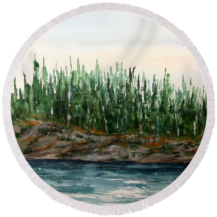  Round Beach Towel featuring the painting Lakeside No. 1 Lake of the Woods by Desmond Raymond