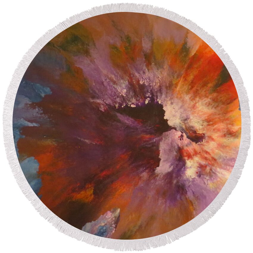 Abstract Round Beach Towel featuring the painting Lambent by Soraya Silvestri