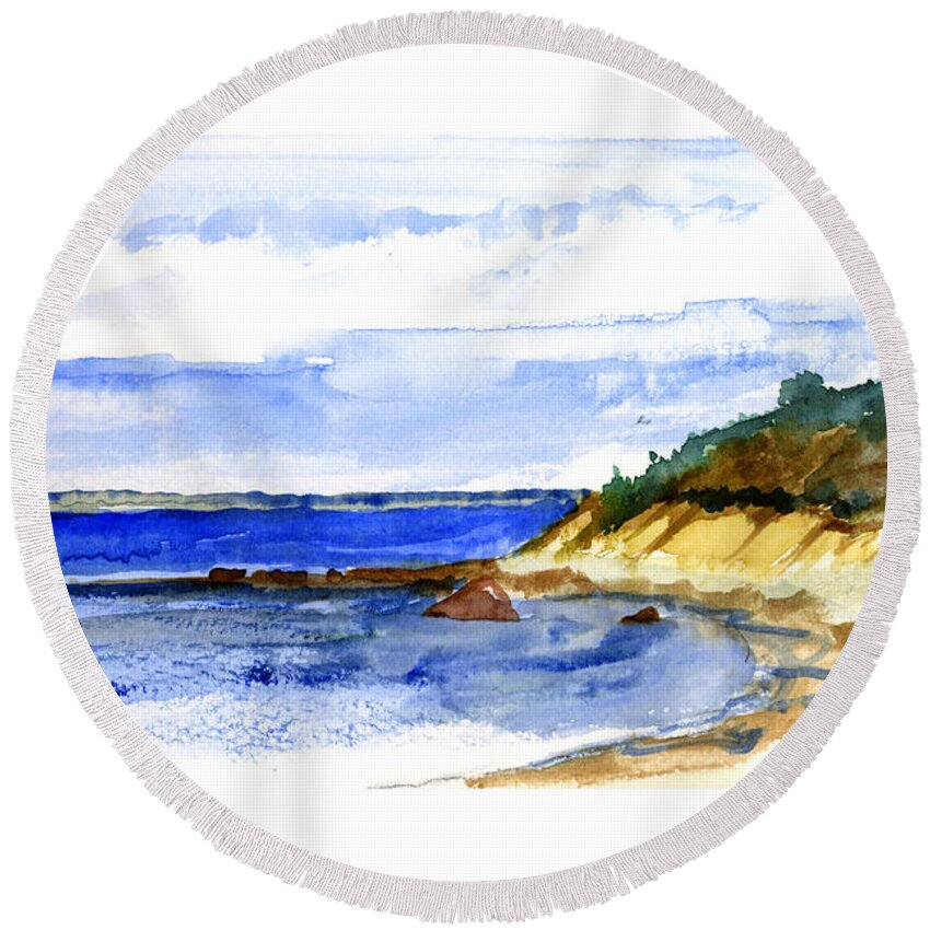 Seascape Round Beach Towel featuring the painting Lambert Cove by Paul Gaj