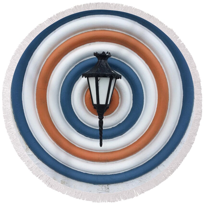 Light Round Beach Towel featuring the photograph Lamp hits the Bullseye by Matthew Wolf