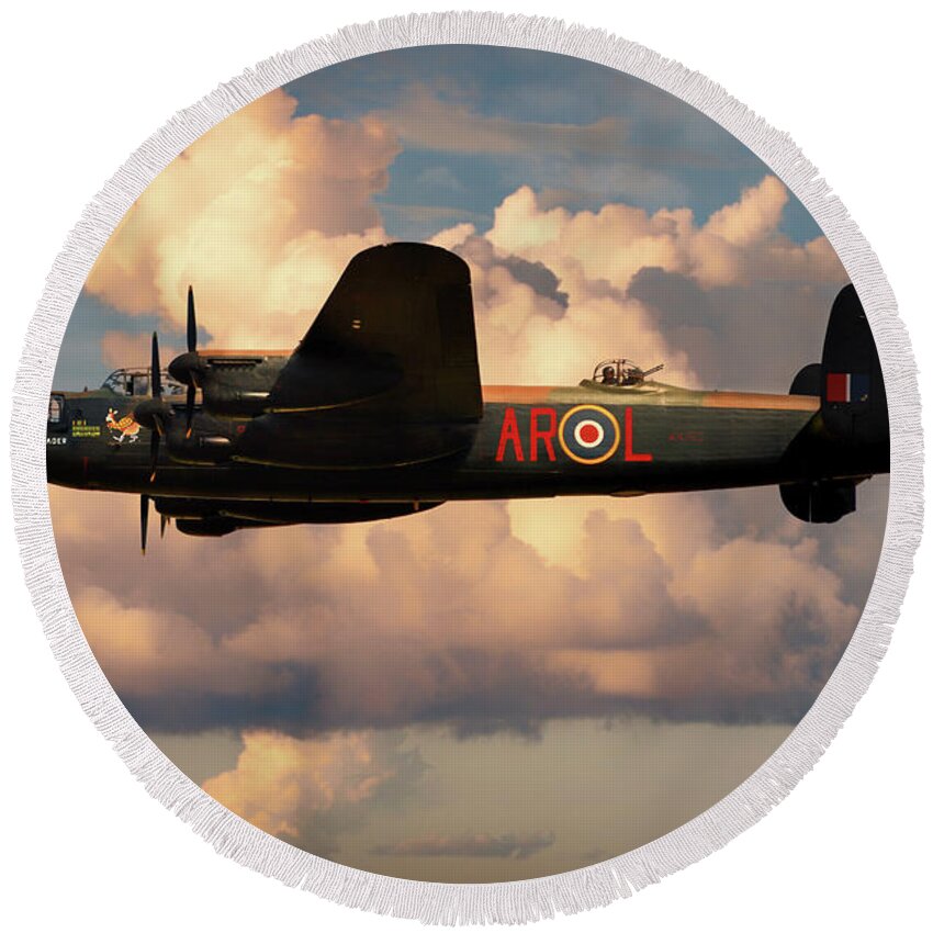 Lancaster Bomber Round Beach Towel featuring the digital art Lancaster L-Leader by Airpower Art