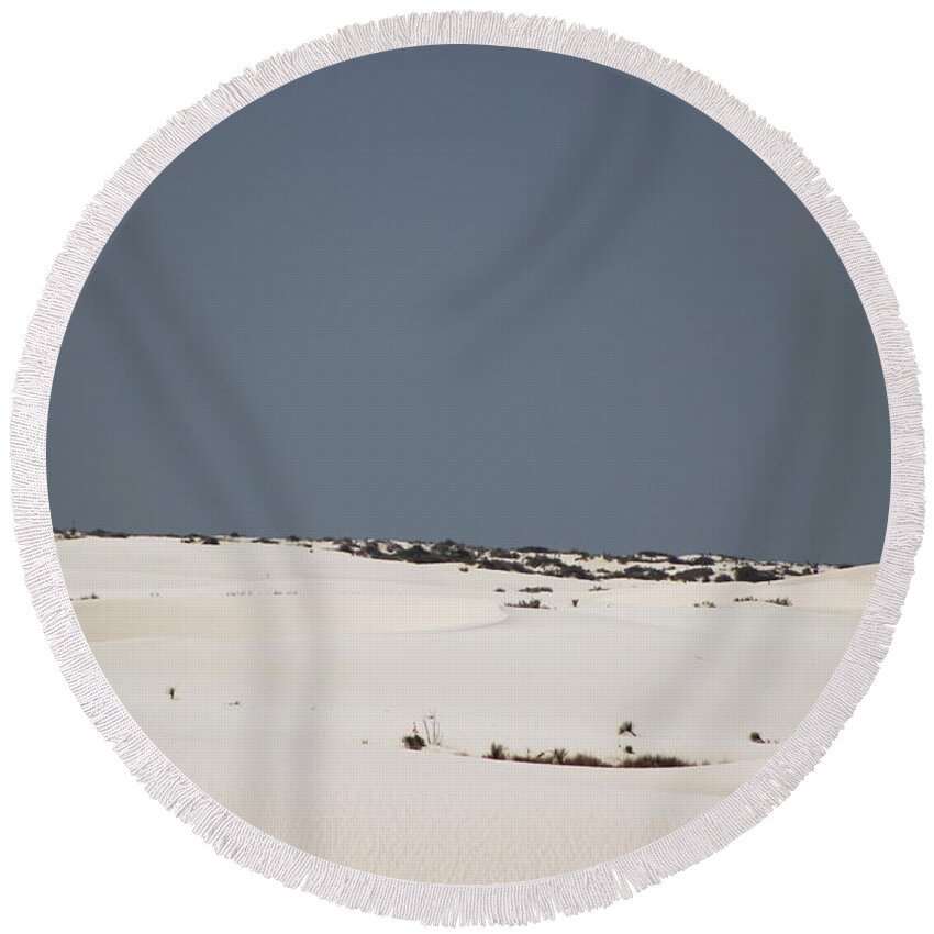 Layers Of Gypsum Sand Round Beach Towel featuring the photograph Landscapes of White Sands 5 by Colleen Cornelius