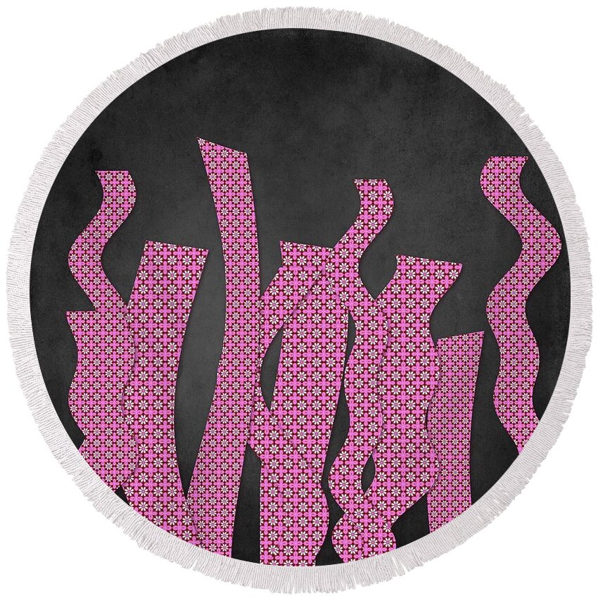 Black Round Beach Towel featuring the digital art Languettes 02 - Pink by Variance Collections