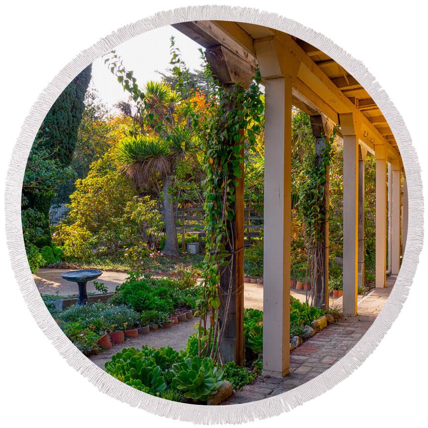 Larkin House Round Beach Towel featuring the photograph Larkin House Garden by Derek Dean