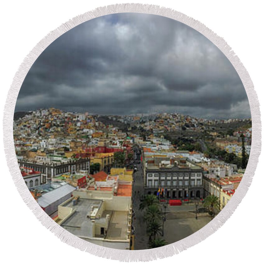 Architectural Round Beach Towel featuring the photograph Las Palmas Panorama by Patricia Hofmeester