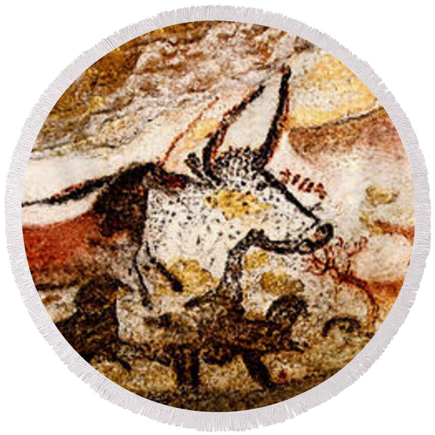 Lascaux Round Beach Towel featuring the digital art Lascaux Hall of the Bulls by Weston Westmoreland