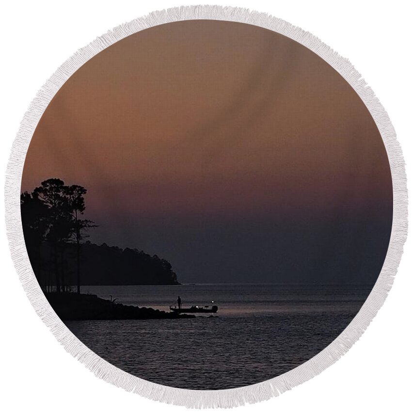 Sunset Round Beach Towel featuring the photograph Last Light Fishing by Jerry Connally
