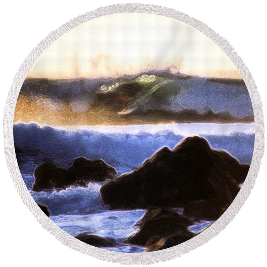 Surf Round Beach Towel featuring the photograph Last Light Surfer by Steven Sparks