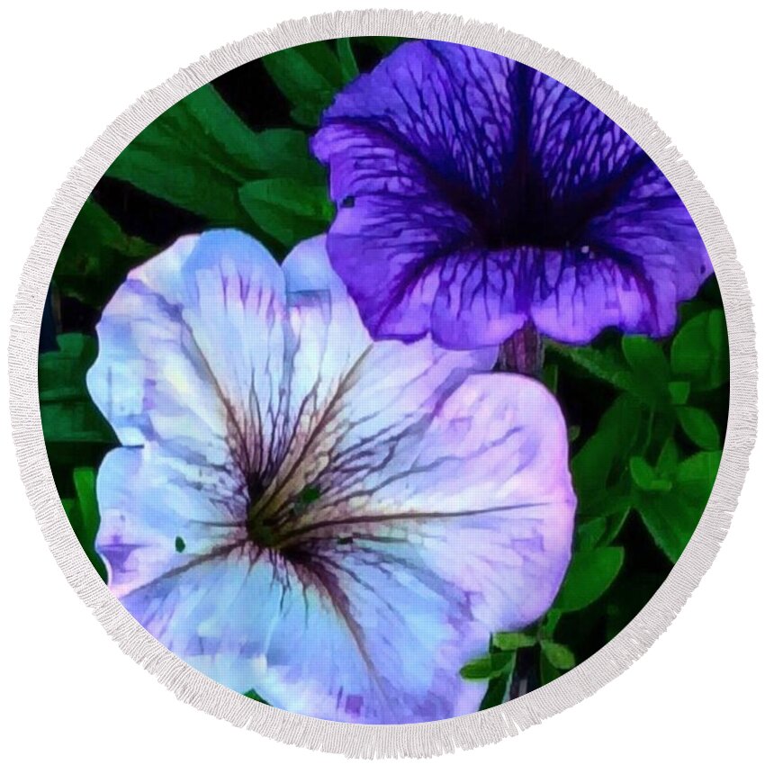  Digital Art Round Beach Towel featuring the digital art Last of The Petunias  by MaryLee Parker