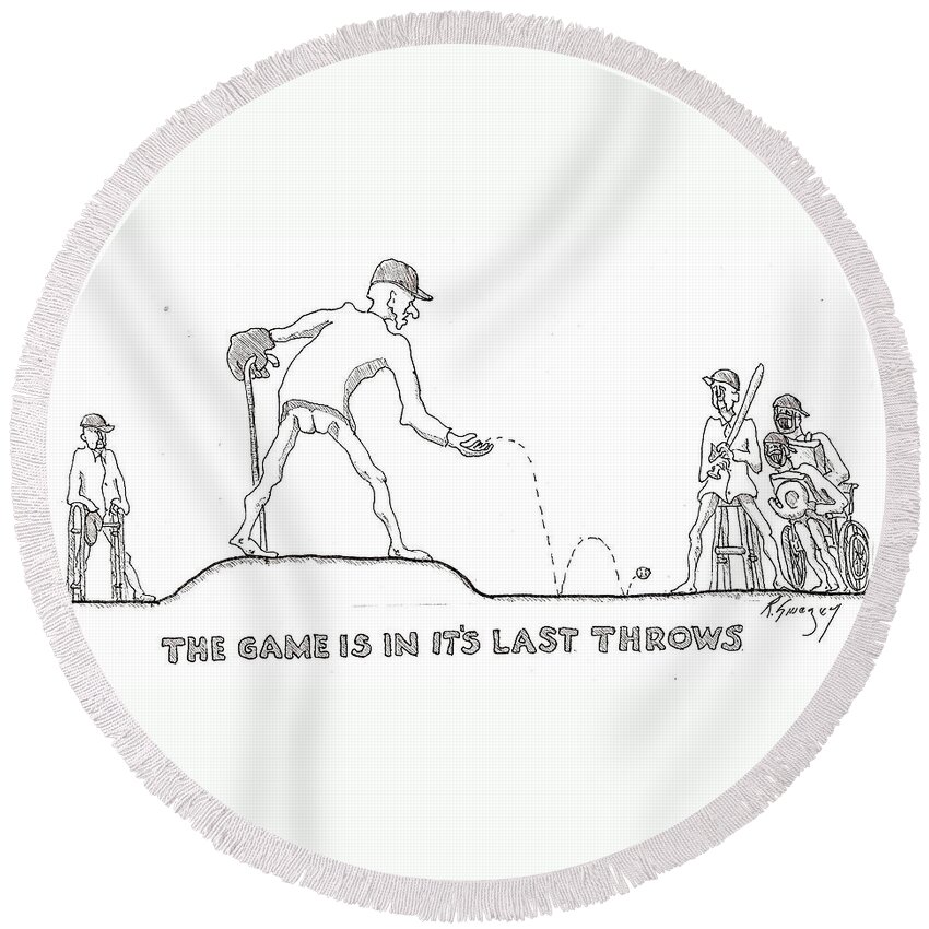 Last Throes Round Beach Towel featuring the drawing Last Throes by R Allen Swezey
