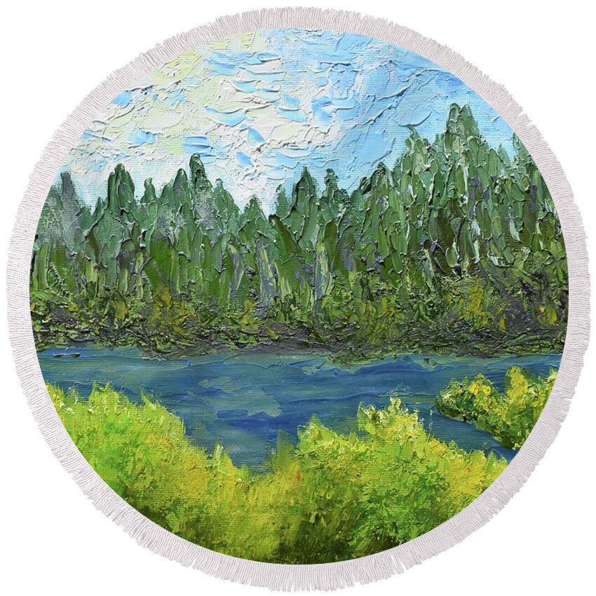  Round Beach Towel featuring the painting Late Afternoon in Maine by Barrie Stark