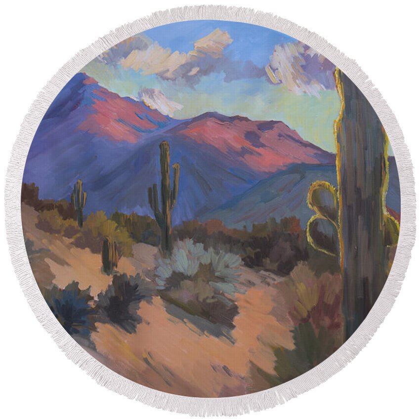 Tucson Round Beach Towel featuring the painting Late Afternoon Tucson 2 by Diane McClary